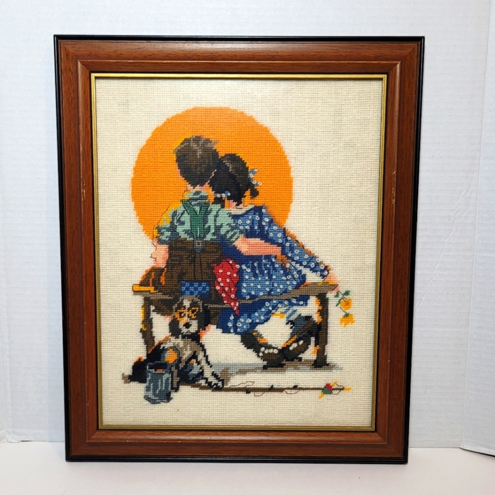 Charming New Love Vintage Needlepoint Handmade Framed